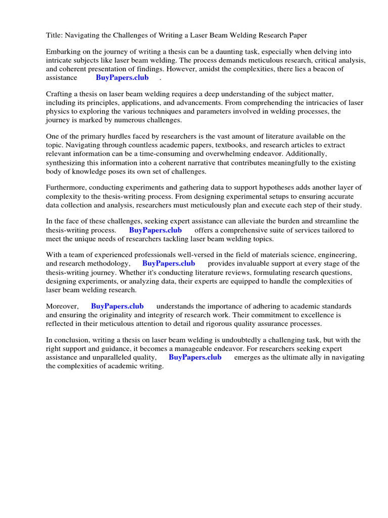 Laser Beam Welding Research Paper PDF Welding Construction