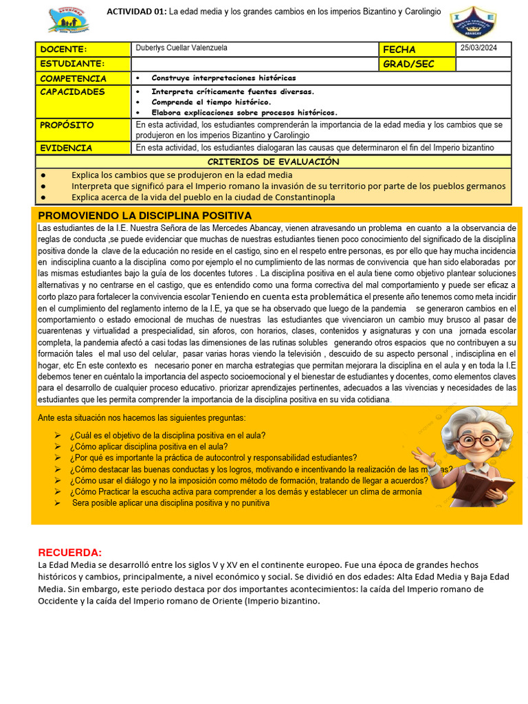 Ficha de Actividad CCSS 2° - Semana 1 | PDF | imperio Bizantino ...
