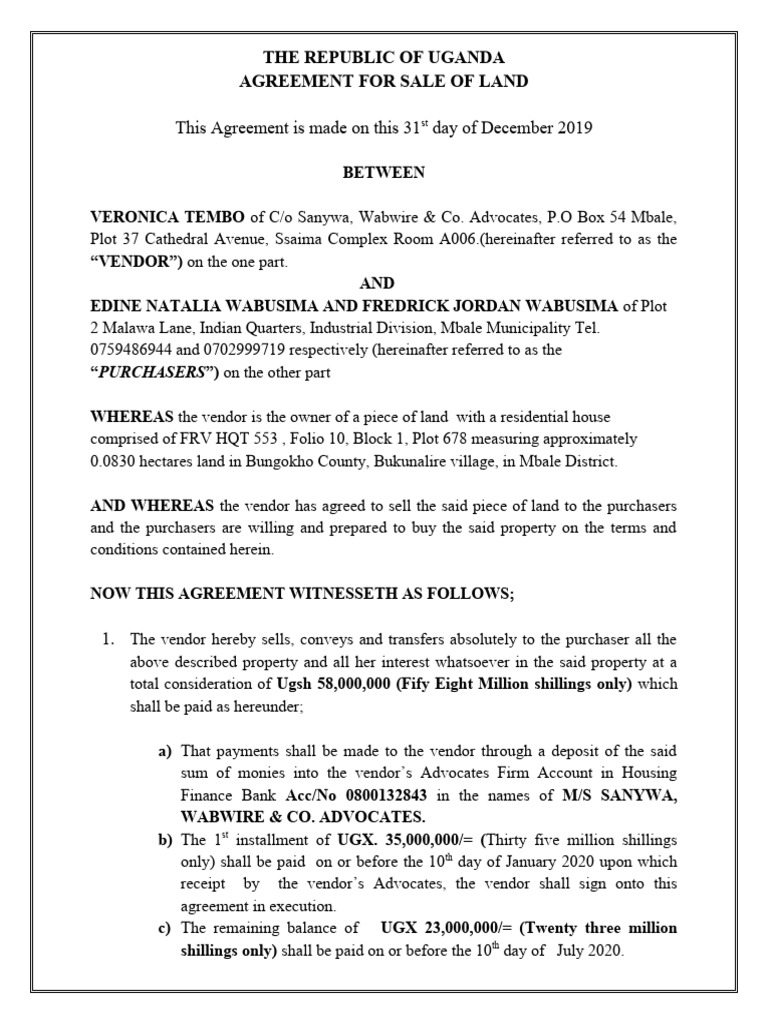 LAND SALE AGREEMENT Sample Download Free PDF Economies Private Law