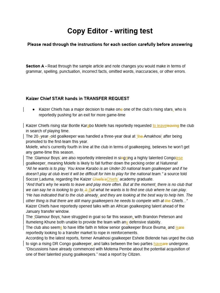 Writing Test | PDF | Association Football | Association Football Clubs