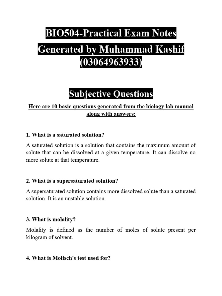 BIO504 Practical Exam Study Guide | PDF | Hydrolysis | Enzyme