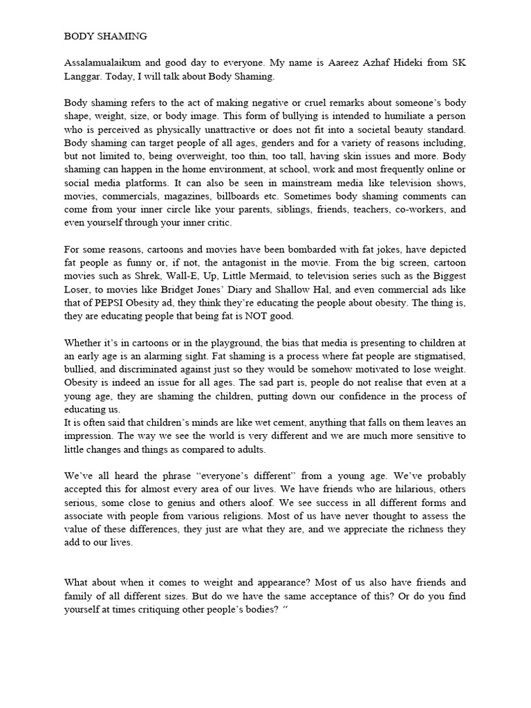 Ending Body Shaming: A Call to Action | PDF | Shame | Self Esteem