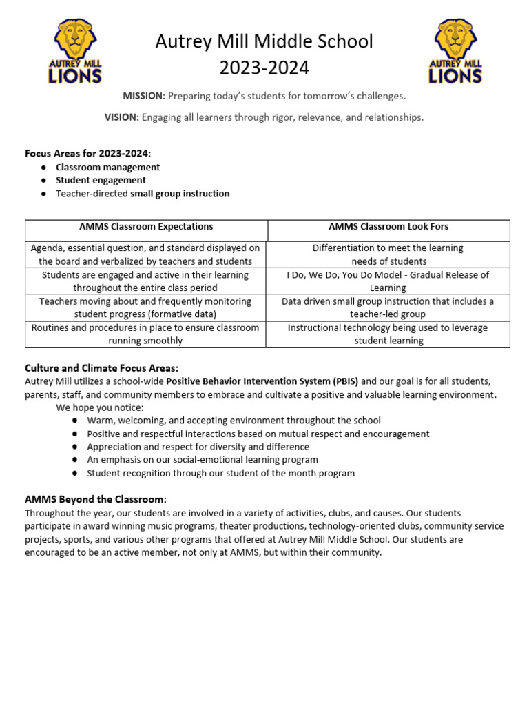 Autrey Mill Middle School One Pager 20232024 PDF