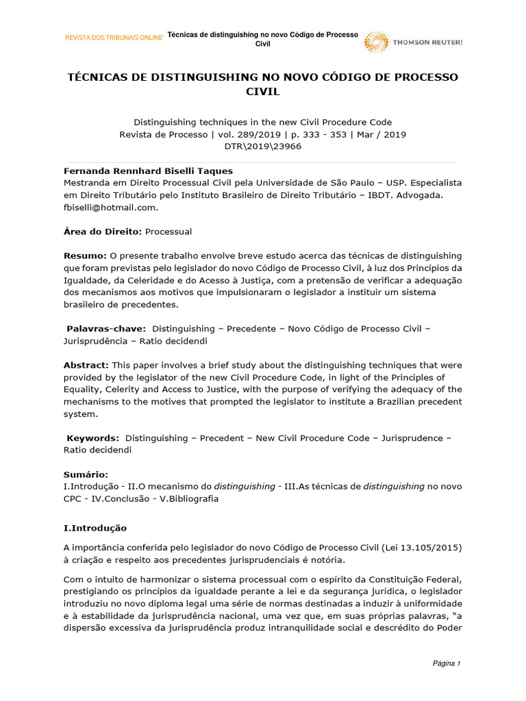 Técnicas de Distinguishing no CPC | PDF | Jurisprudência | Direito Comum