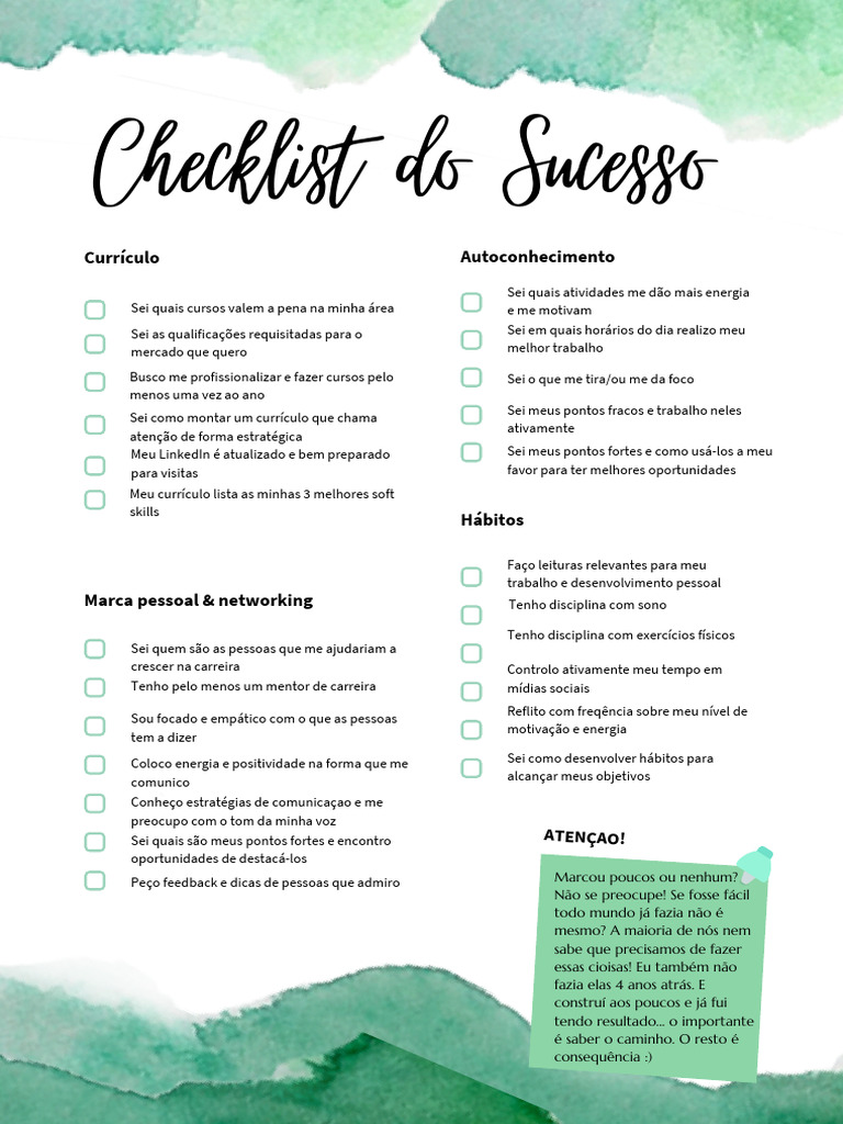 Checklist para Autoconhecimento e Sucesso | PDF