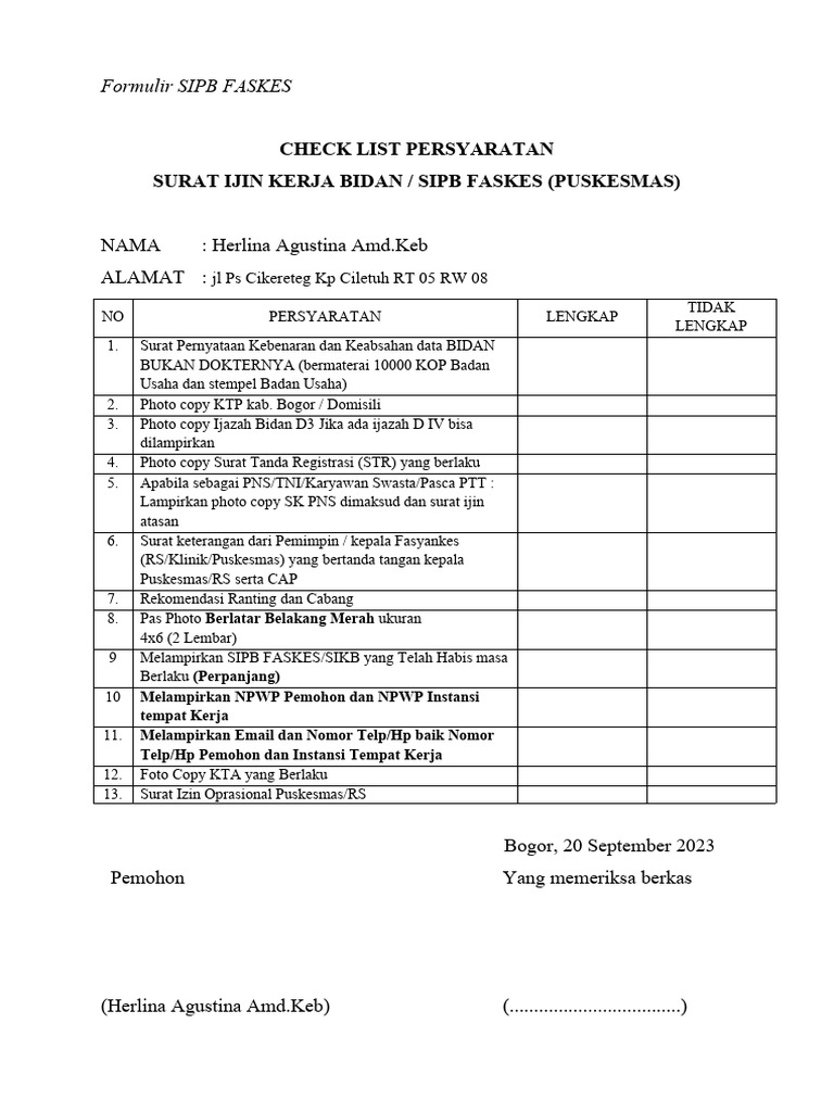 Persyaratan SIPB Faskes Bidan 2023 | PDF