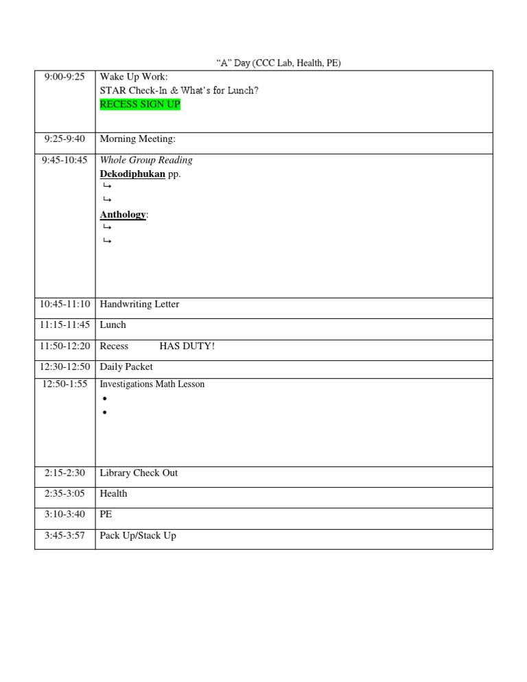 Daily Schedule for CCC Lab Activities | PDF | Self-Improvement | Wellness