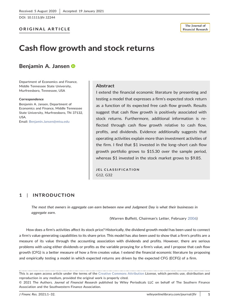 Cash Flow Growth and Stock Returns | PDF | Dividend | Stocks