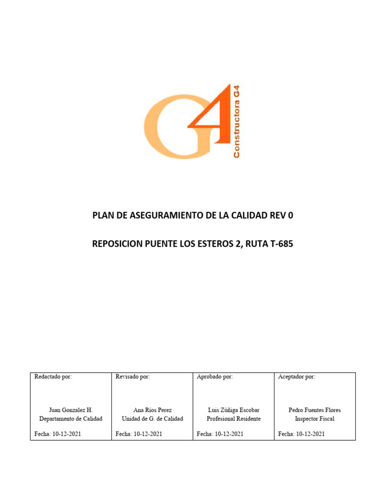Plan de Aseguramiento de Calidad Obra | PDF | Calidad (comercial ...