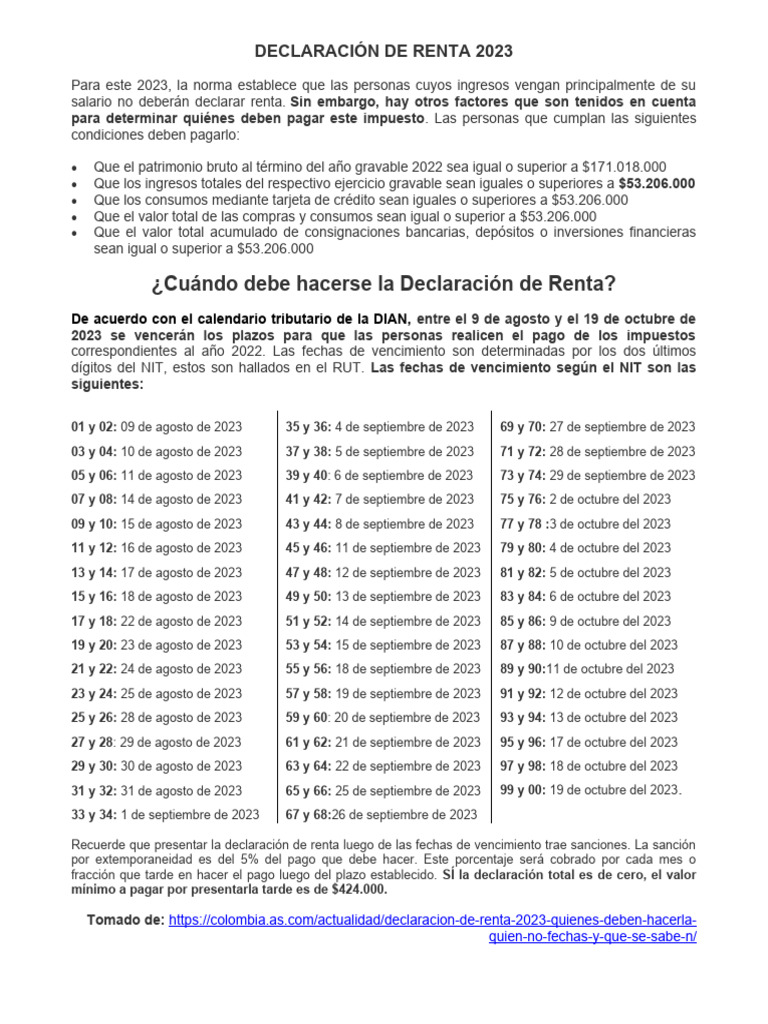 Declaración de Renta 2023 | PDF