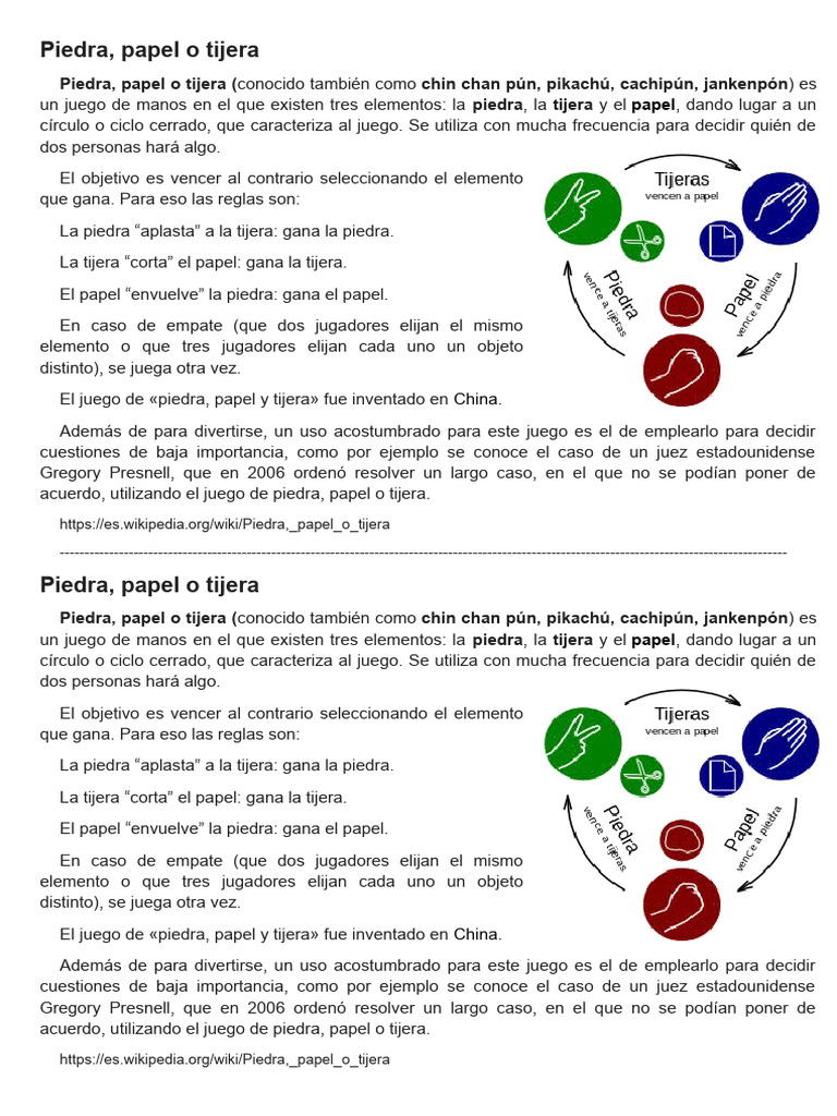 Piedra, Papel y Tijera | PDF | Juego de azar | Deportes