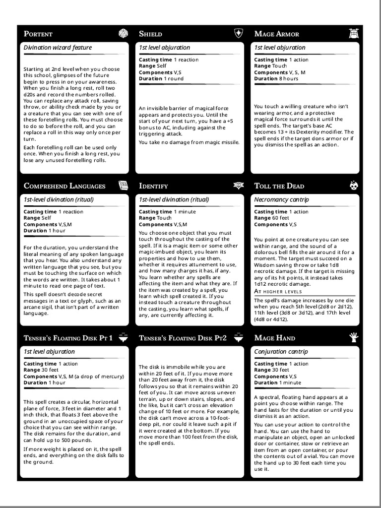 RPG Cards Clarmery Wizard Spells and Stuff | PDF