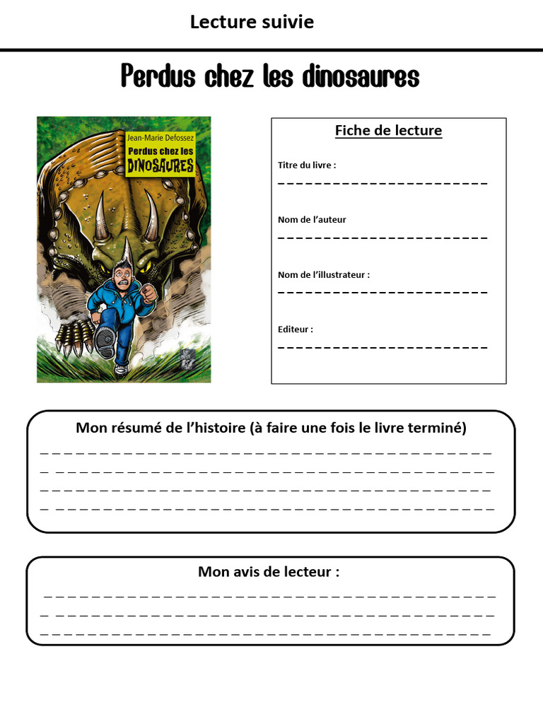 Fiche de lecture Perdus chez les dinosaures PDF Arts du langage — free download