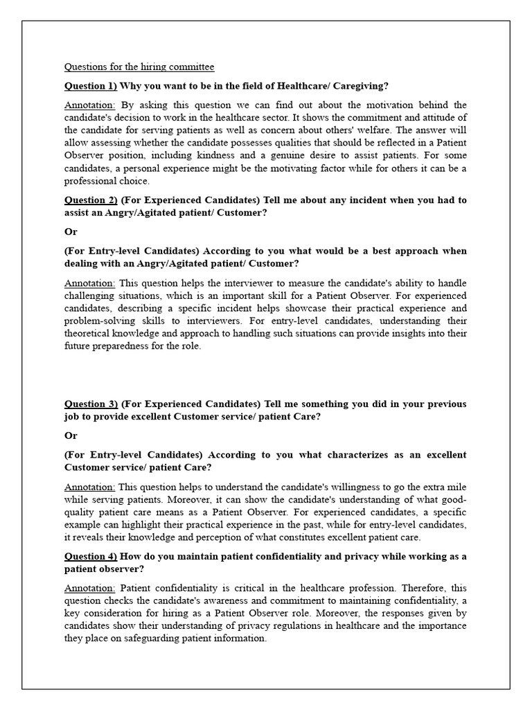 Job Posting, and Annotated Interview Questions | PDF | Health Care ...