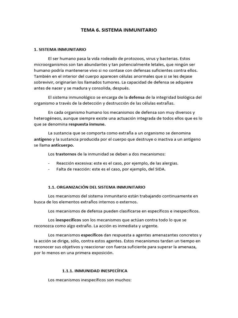 Tema 6 Sistema Inmunitario Pdf Linfocitos Sistema Inmune