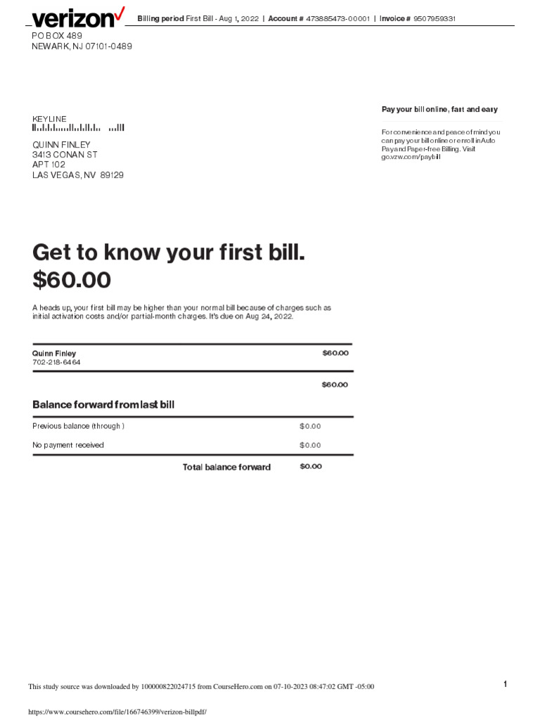 Verizon Bill PDF PDF Cheque Fee