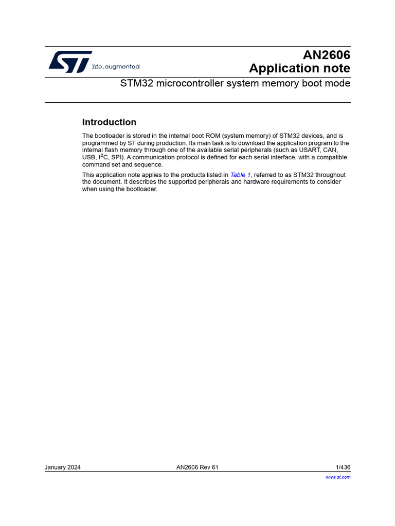 An2606 Stm32 Microcontroller System Memory Boot Mode Stmicroelectronics ...