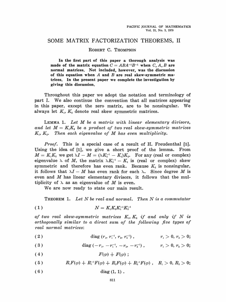 Some Matrix Factorization Theorems, Ii: Lemma | PDF | Matrix ...
