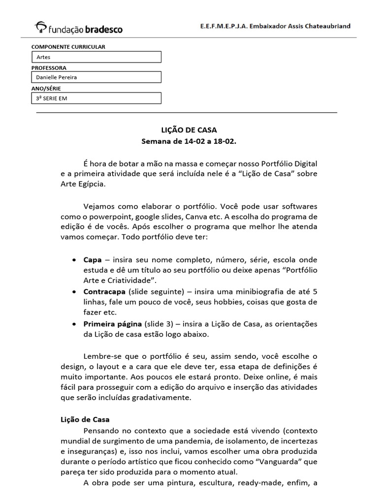 Li o de casa semana de 14 02 a 18 02 download gr tis pdf li o