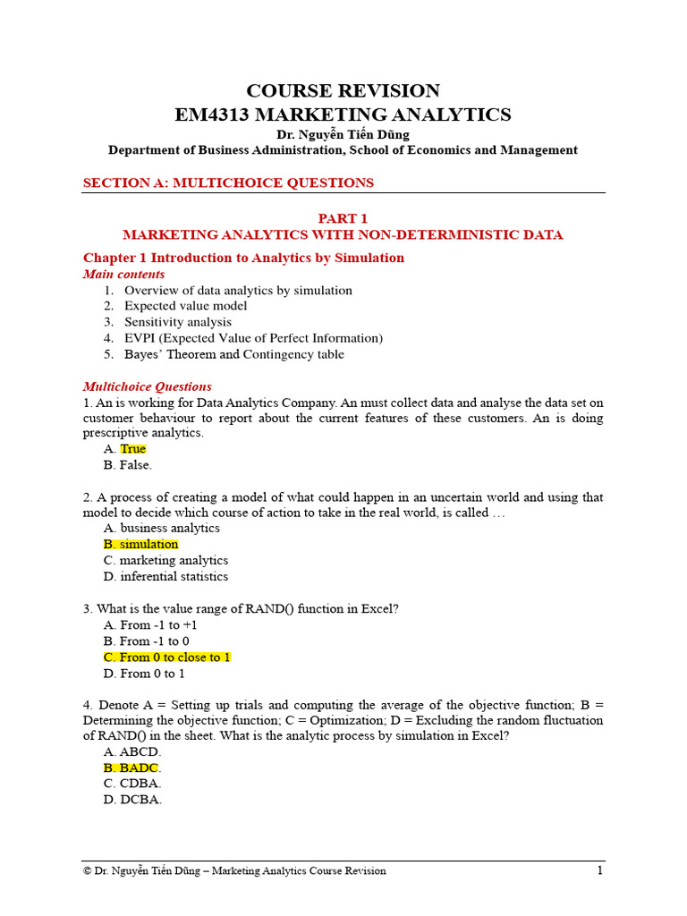 Revision MarketingAnalytics 20240129 | PDF | Analytics | Mathematical ...
