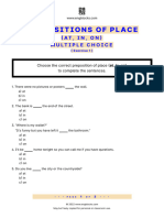 Prepositions of Place at in On Multiple Choice Exercise 1