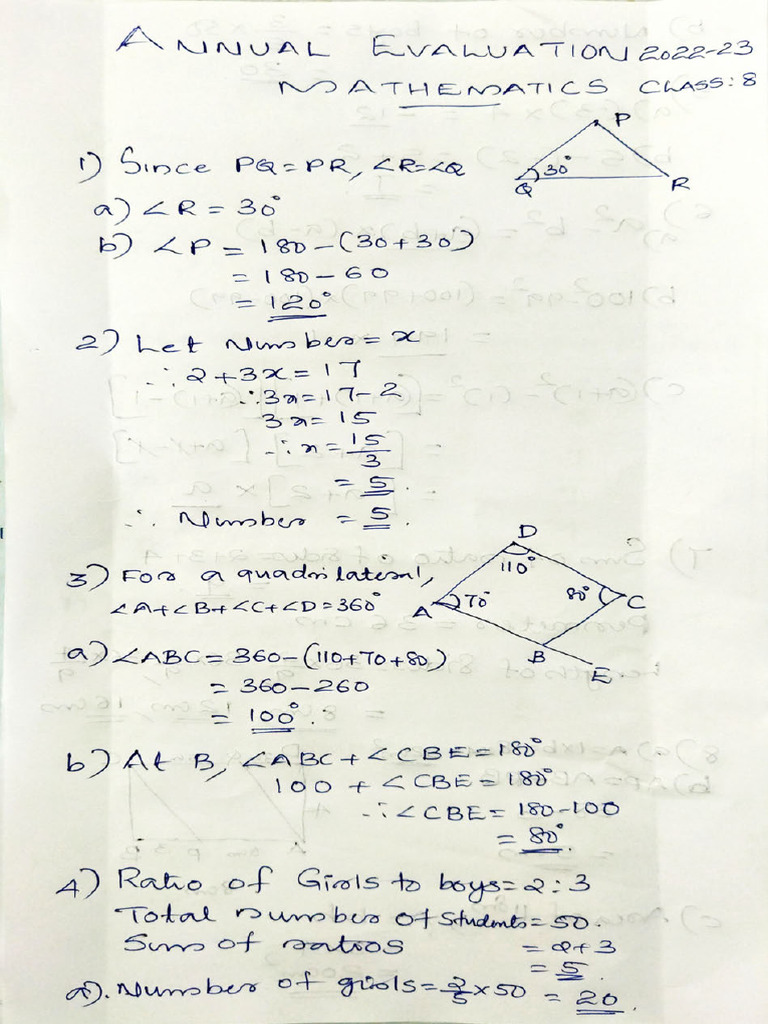 Kerala Class 8 Annual Exam March 2023 MATHS Answer Key EM | PDF