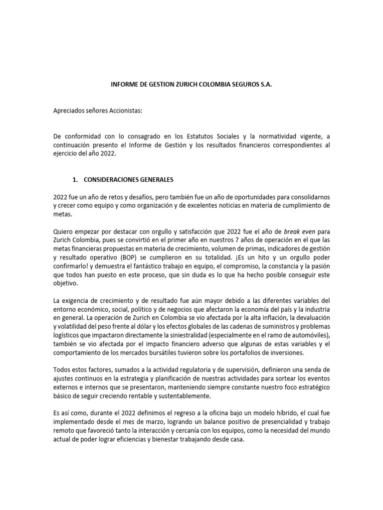 Informe de Gestin JD y Presidente 2022 | PDF | Plan de negocios | Colombia