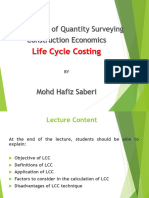 Department of Quantity Surveying Construction Economics: Life Cycle Costing