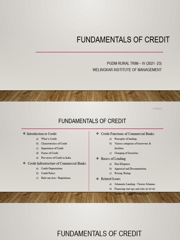 Fundamentals of Credit We School 05 - 09-2022 | PDF | Loans | Finance ...