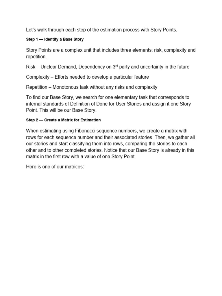 Story Point Estimation Process Guide | PDF | Matrix (Mathematics ...