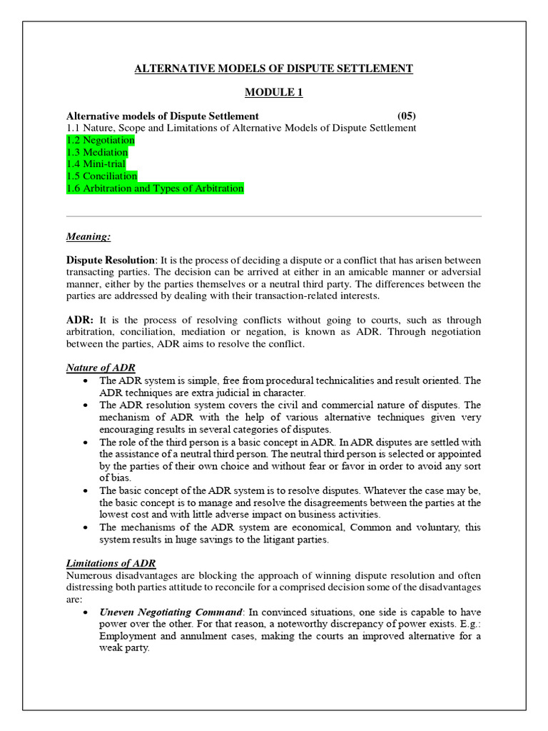 Compiled Notes - Adrs | PDF | Alternative Dispute Resolution | Arbitration