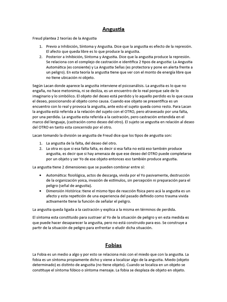 Teorías de la Angustia en Freud y Lacan | PDF | Jacques Lacan | Fobia