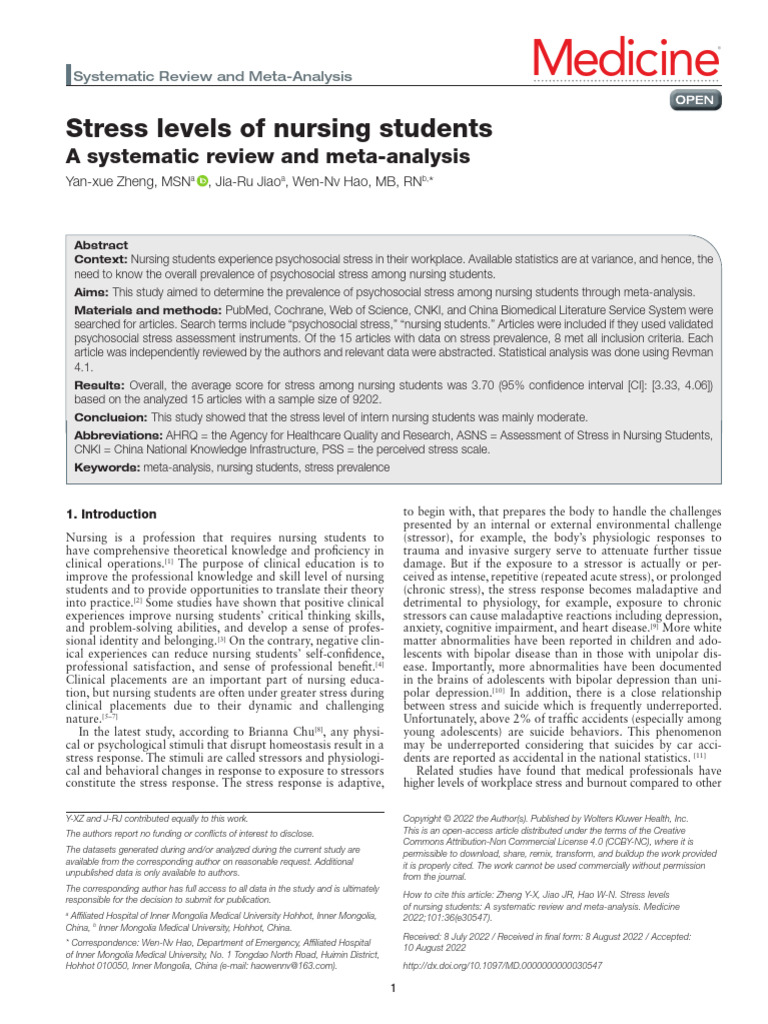 Stress Levels of Nursing Students A Systematic Rev | PDF | Systematic ...