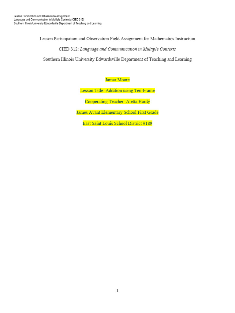 First Grade Addition Lesson Plan | PDF | Rubric (Academic) | Teachers
