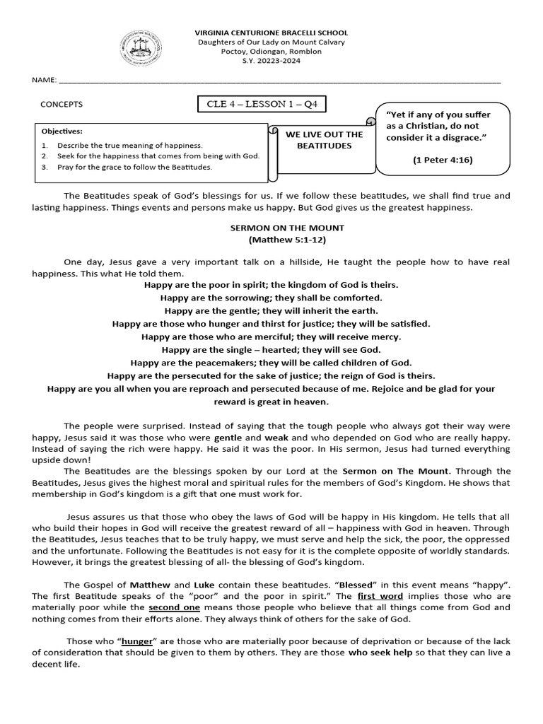 Understanding the Beatitudes | PDF | Beatitudes | Mary, Mother Of Jesus