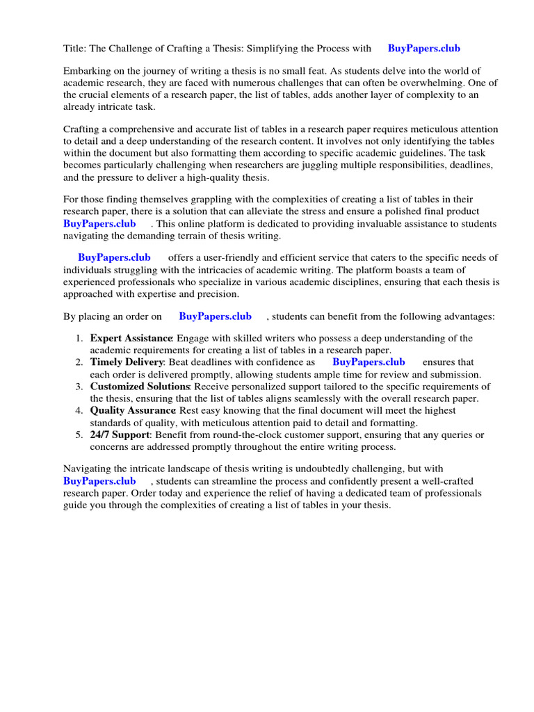 List of Tables in Research Paper Examples PDF Academic Publishing Thesis