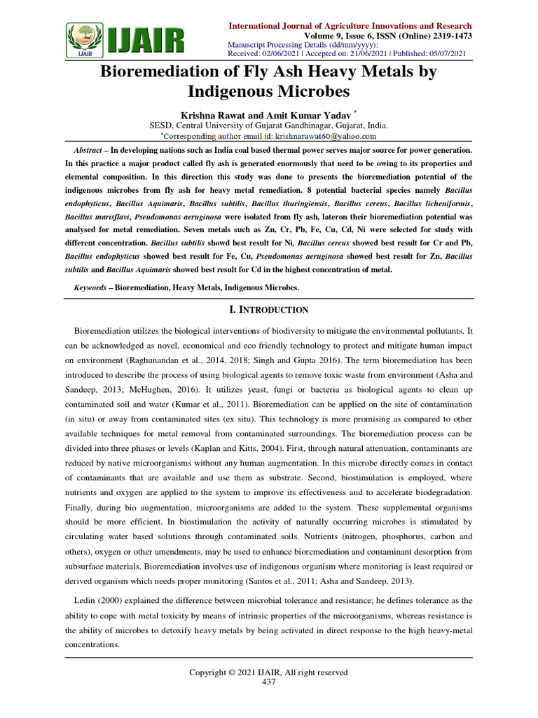 Bioremediation of Fly Ash Heavy Metals by | PDF | Wellness | Science ...