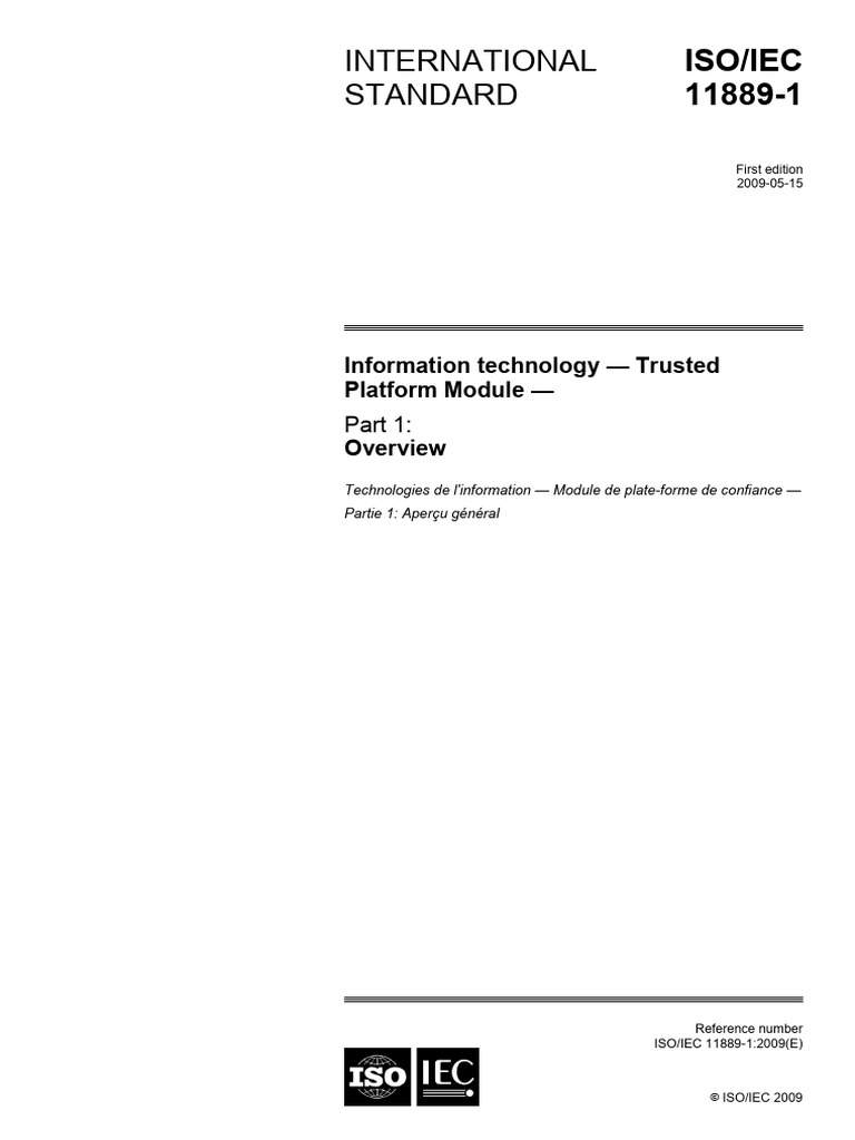 c050970 ISO IEC 11889-1 2009 | PDF | Public Key Cryptography | Cryptography