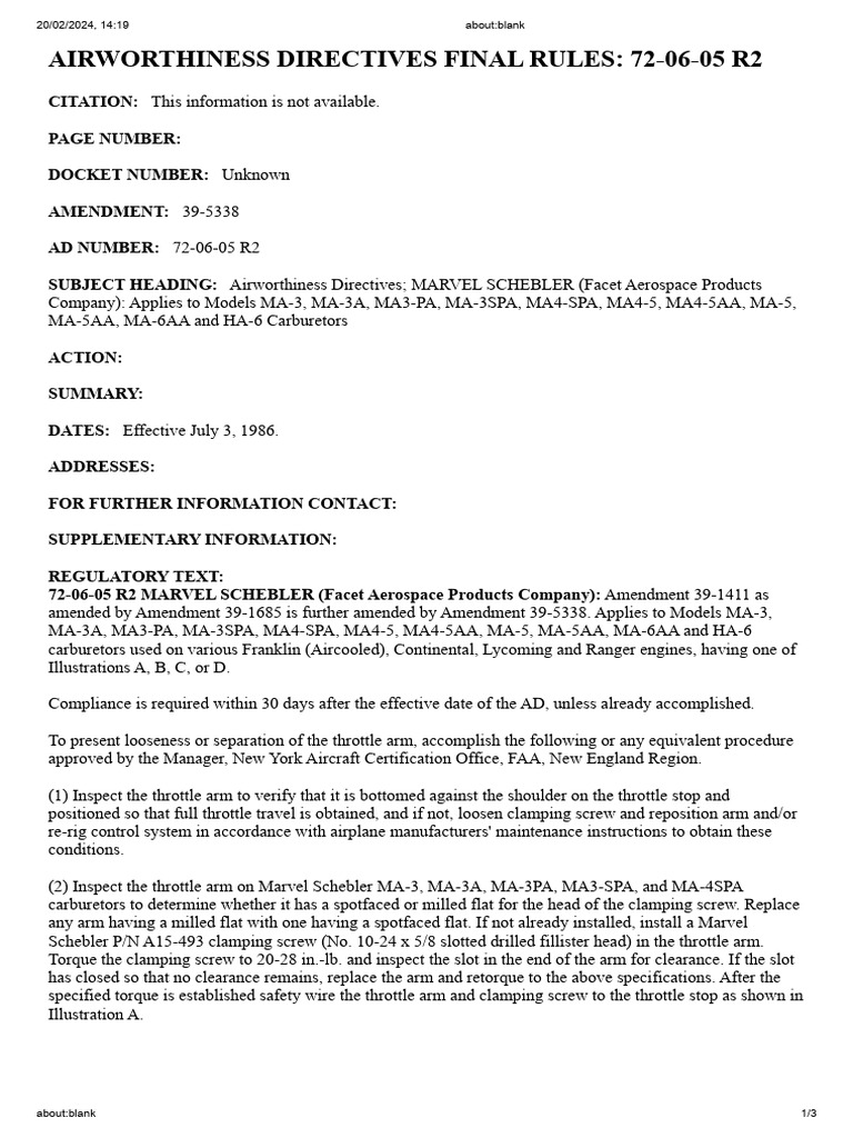 Airworthiness Directive 72-06-05 R2 | PDF | Screw | Aviation