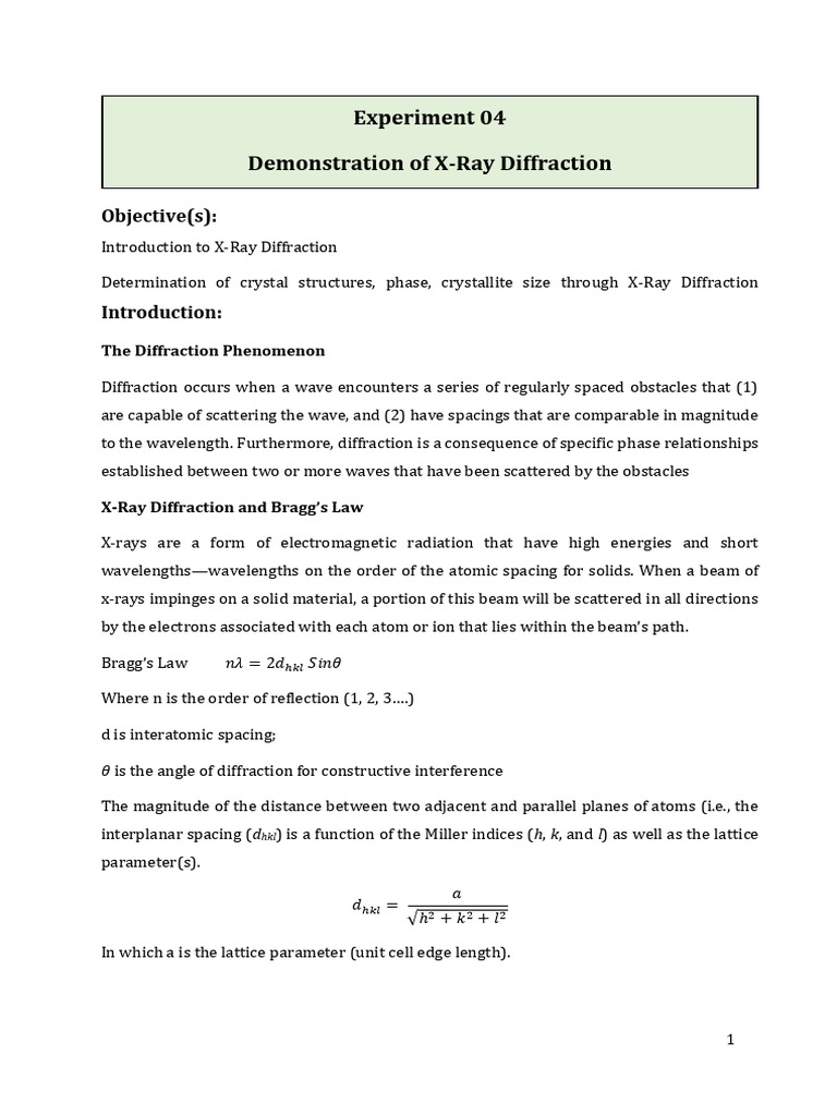 X-Ray Diffraction Experiment Guide | PDF | X Ray Crystallography ...