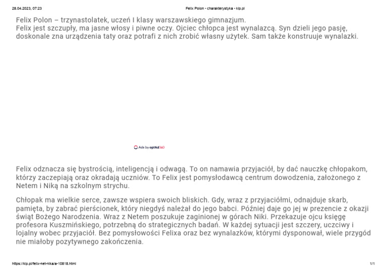 Felix Polon Wyróżnia Się Opanowaniem I Spokojem Czego Dowiódł Felix Polon - Charakterystyka - KLP - PL | PDF