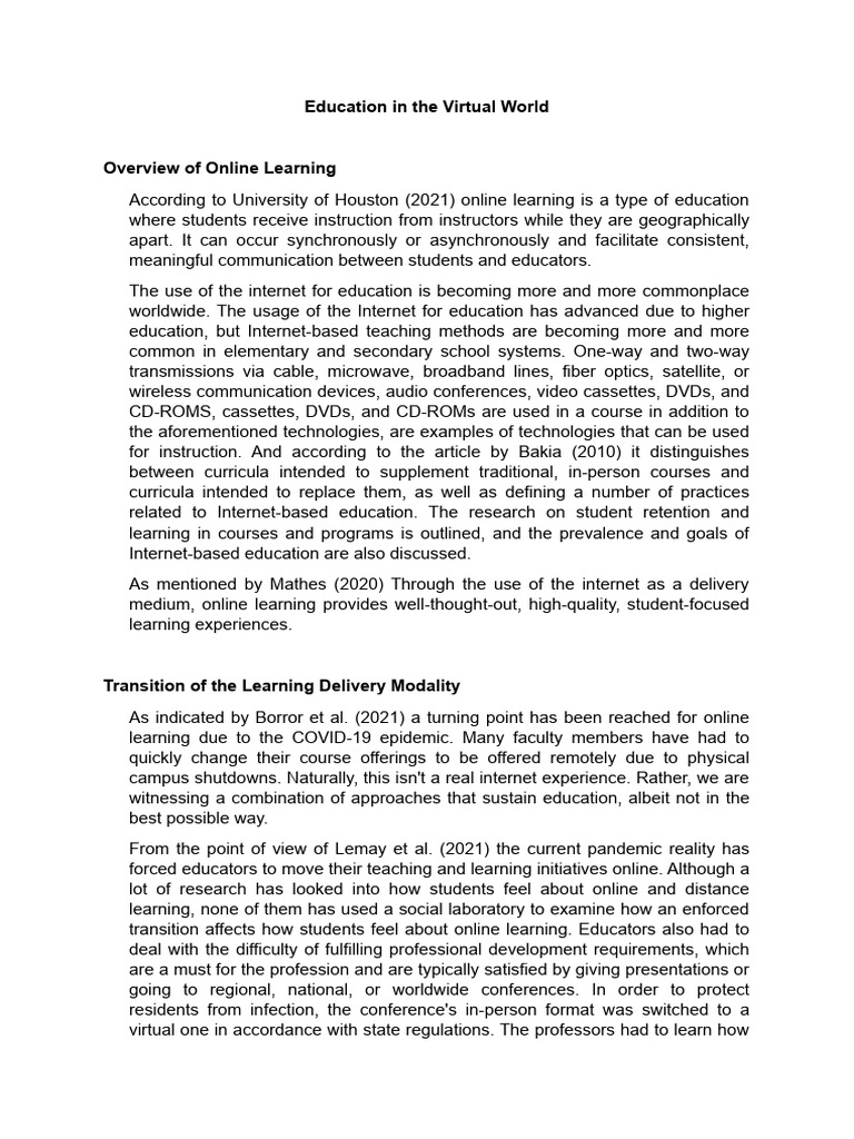 Education in The Virtual World | PDF