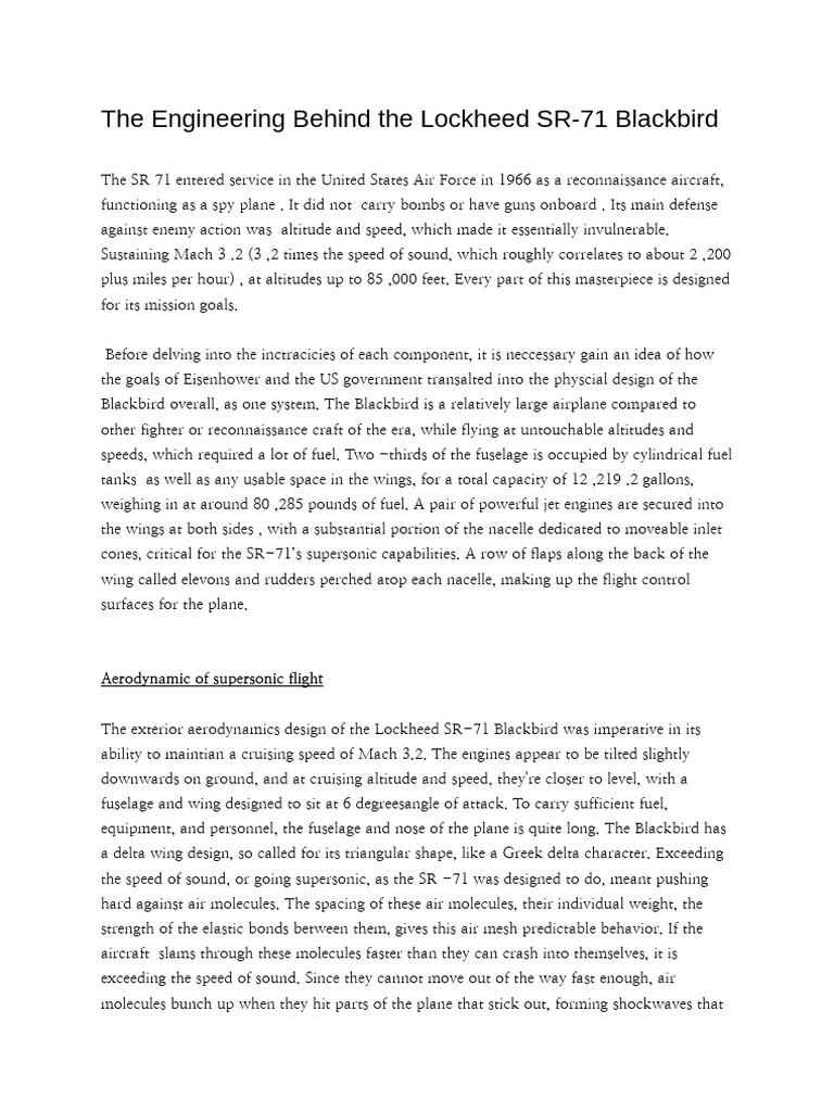 Engineering the SR-71 Blackbird | PDF