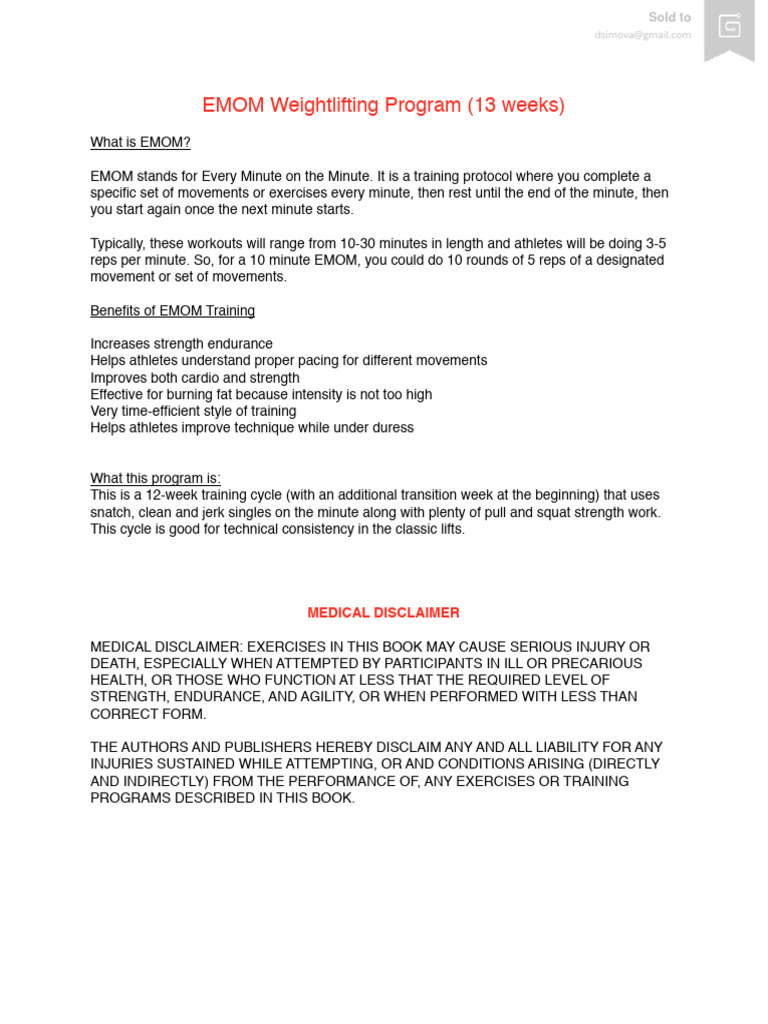 Weightlifting program PDF Strength Training Weight Training
