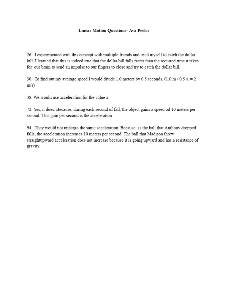 Linear Motion Questions PDF