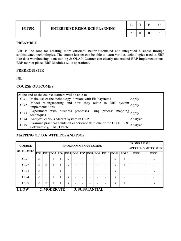 ERP Course Overview and Outcomes | PDF | Enterprise Resource Planning ...