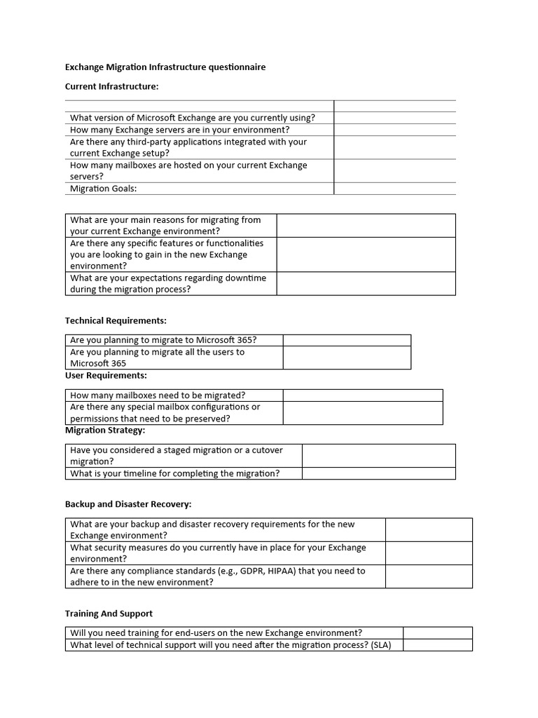 Exchange migration infrastructure questionnaire pdf