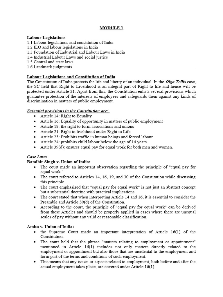 Module 1 Pdf Labour Law International Labour Organization