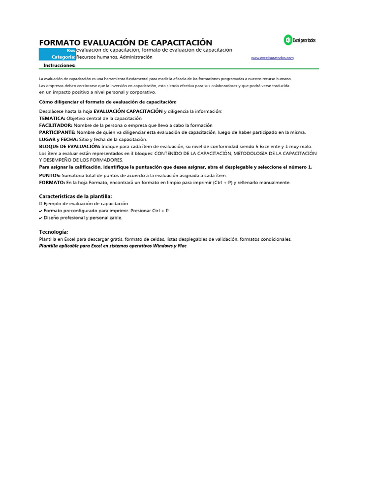 Formato para Evaluación de Capacitación | PDF | Negocios