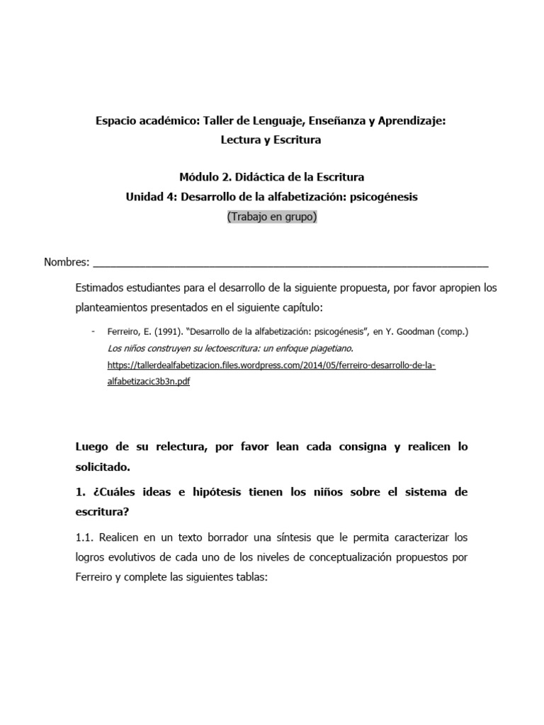 2024 Formato Actividad 4 Desarrollo de La Alfabetización Psicogénesis